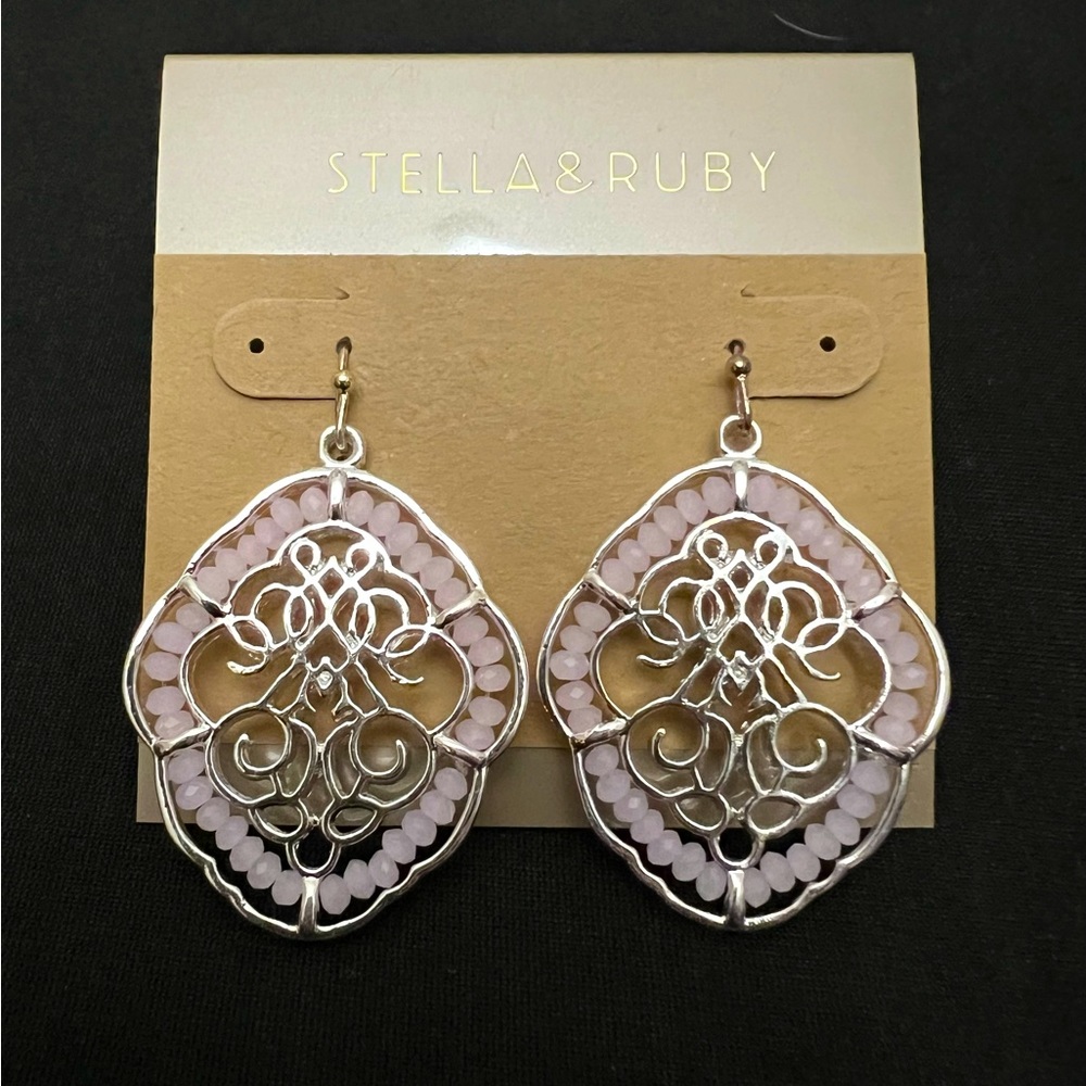 💜3/$20 New Stella & Ruby Silver Earrings- oval open design with pink beading